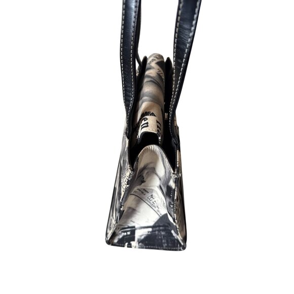 Vintage-Pin Up Inspired Black & White Newspaper Print Handbag With Double Handle - Picture 8 of 10